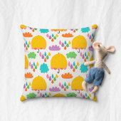 Yellow Umbrellas with Clouds and Raindrops Kissen