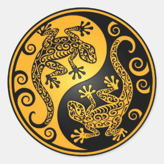 Yellow und Black Yin Yang Geckos Runder Aufkleber