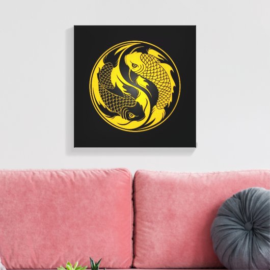 Yellow und Black Yin Yang Koi Fish Leinwanddruck (Insitu (Wohnzimmer))