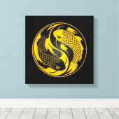 Yellow und Black Yin Yang Koi Fish Leinwanddruck (Insitu (Holzboden))