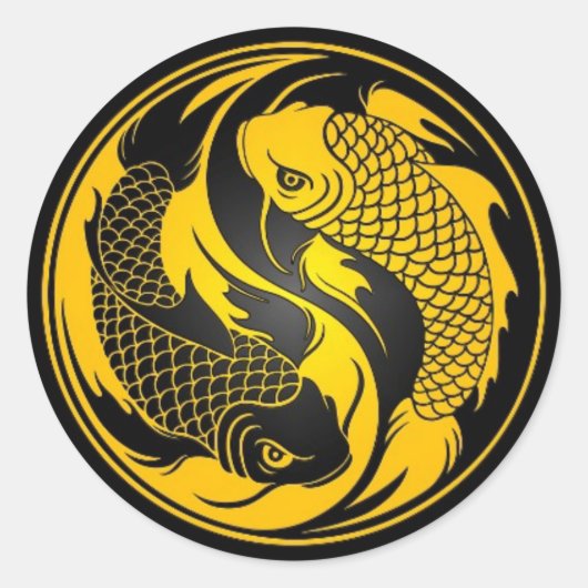 Yellow und Black Yin Yang Koi Fish Runder Aufkleber (Vorderseite)
