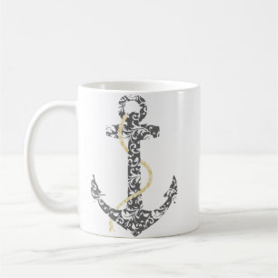 Yellow und Gray Anchor Beach Hochzeit Kaffeetasse