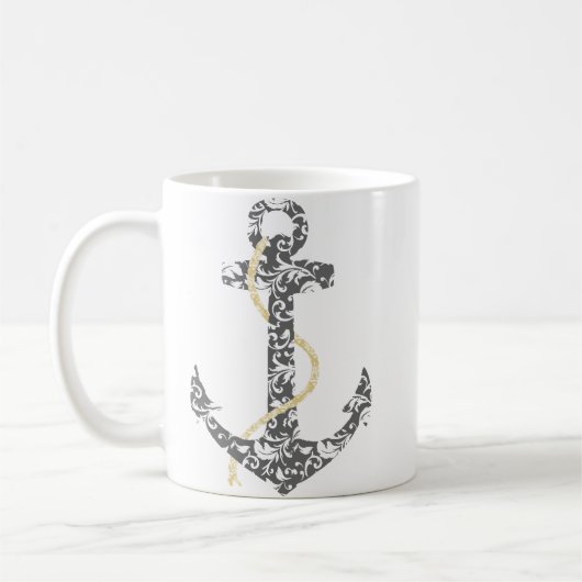 Yellow und Gray Anchor Beach Hochzeit Kaffeetasse (Links)