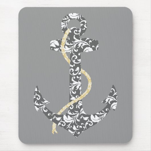 Yellow und Gray Anchor Beach Hochzeit Mousepad (Vorne)