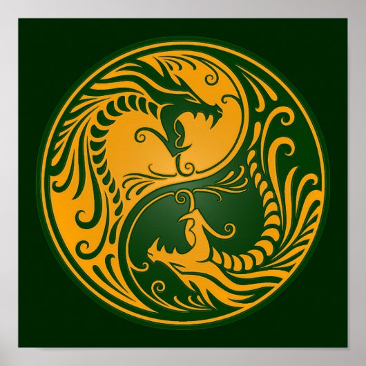 Yellow und Green Yin Yang Dragons Poster (Vorne)