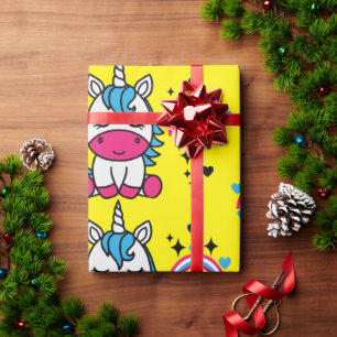 Yellow Unicorn Pony Birthday Geschenkpapier