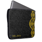 Yellow Vintag Lace Black Damask Laptopschutzhülle (Vorne Rechts)