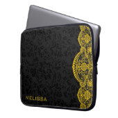 Yellow Vintag Lace Black Damask Laptopschutzhülle (Vorderseite Links)