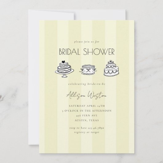 Yellow Vintage Cake Bridal Shower Invitation Einladung (Vorderseite)