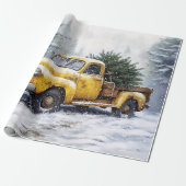 Yellow Vintage Pickup Truck Christmas Tree Geschenkpapier (Ungerollt)