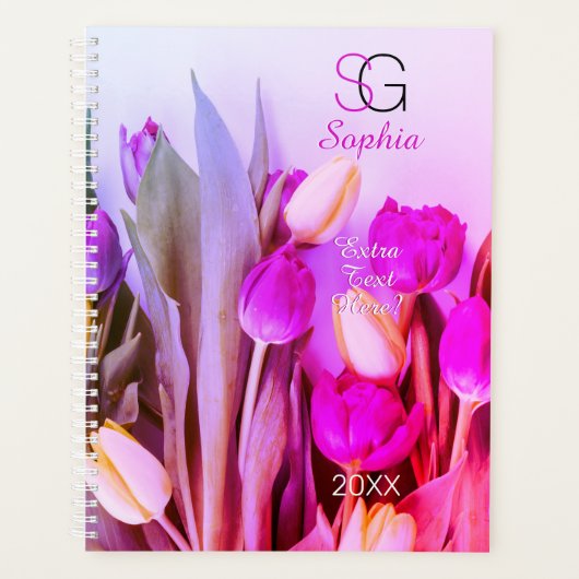Yellow Violet Pink Tulips Name Monogram Title Year Planer (Vorderseite)