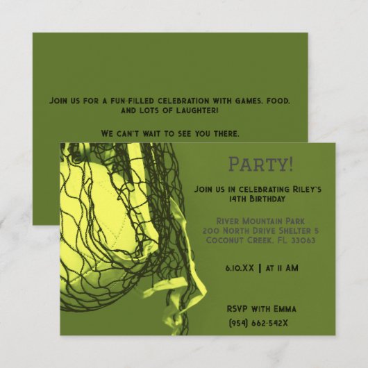 Yellow Volleyball Geburtstag Einladung (Vorne/Hinten)