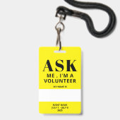 Yellow Volunteer Abzeichen Ausweis (Vorderseite mit Lanyard)