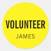 Yellow Volunteer Name Runder Aufkleber (Vorderseite)