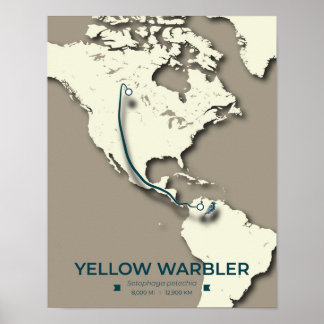 Yellow Warbler Migration Map - Minimalistisch Vint Poster