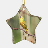 Yellow Warbler Singing Keramikornament (Links)