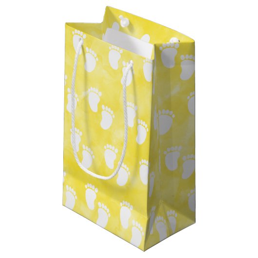 Yellow Watercolor Babydusche Muster Kleine Geschenktüte (Vorderseite Schrägansicht)