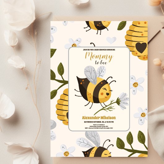 Yellow Watercolor Bumble Bee Hive Baby Dusche Einladung
