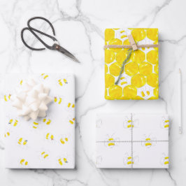Yellow Watercolor Bumble Bee Honeycomb Babydusche Geschenkpapier Set