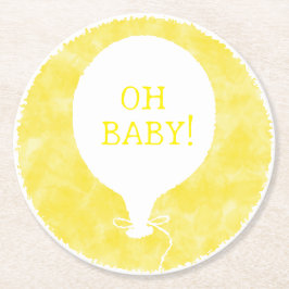 Yellow Watercolor Custom Text Baby Dusche Oh Baby Runder Pappuntersetzer