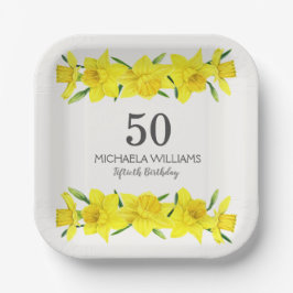 Yellow Watercolor Daffodil 50. Geburtstag Napkins Pappteller
