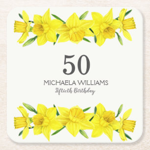 Yellow Watercolor Daffodil 50. Geburtstag Rechteckiger Pappuntersetzer