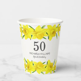 Yellow Watercolor Daffodils 50. Geburtstagsparty Pappbecher