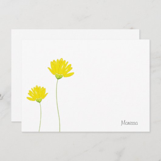 Yellow Watercolor Daisies Mitteilungskarte (Vorne/Hinten)