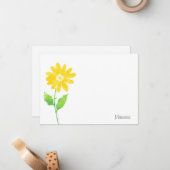 Yellow Watercolor Daisy Stem Mitteilungskarte (Vorderseite/Rückseite Beispiel)