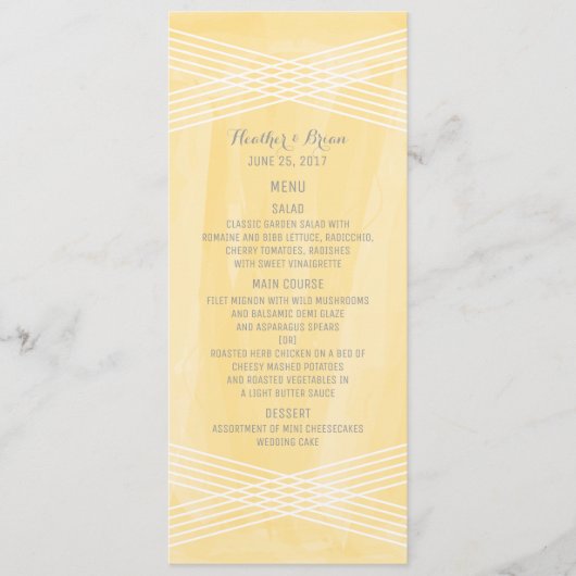 Yellow Watercolor Deko Wedding Menu Menükarte (Vorderseite)