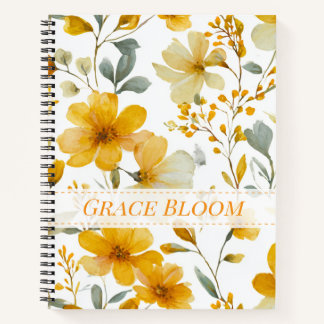 Yellow Watercolor Floral Botanical Flower Pattern Notizblock