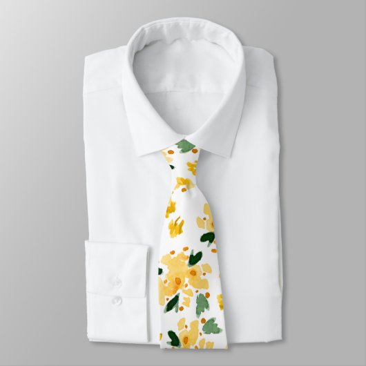 Yellow Watercolor Floral Garden Neck Tie Krawatte (Gebunden)