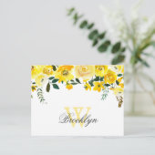 Yellow Watercolor Floral Mit Monogramm Danke Postkarte (Stehend Vorderseite)