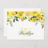 Yellow Watercolor Floral Mit Monogramm Danke Postkarte (Vorne/Hinten)