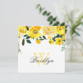 Yellow Watercolor Floral Monogram Dankeschön Karte (Stehend Vorderseite)