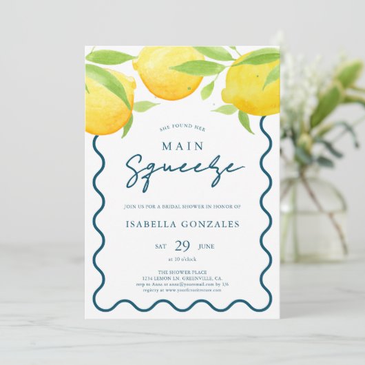 Yellow Watercolor Lemon Bridal Dusche Einladung (Stehend Vorderseite)