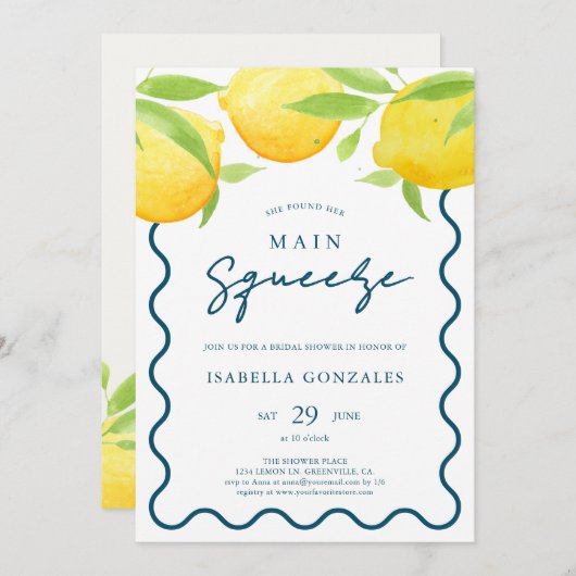 Yellow Watercolor Lemon Bridal Dusche Einladung (Vorne/Hinten)