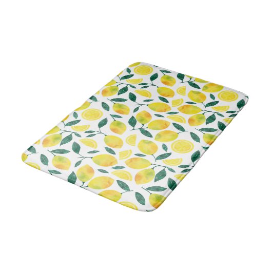 Yellow Watercolor Lemon Muster Badematte (Schrägansicht)