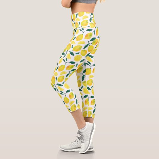Yellow Watercolor Lemon Muster Capri Leggings (Links)