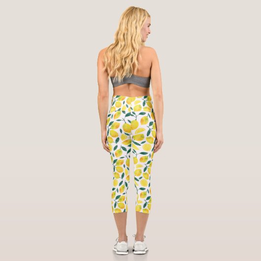 Yellow Watercolor Lemon Muster Capri Leggings (Rückseite)