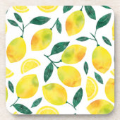 Yellow Watercolor Lemon Muster Getränkeuntersetzer (Vorderseite)