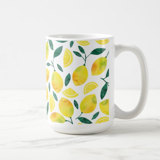 Yellow Watercolor Lemon Muster Kaffeetasse (Rechts)
