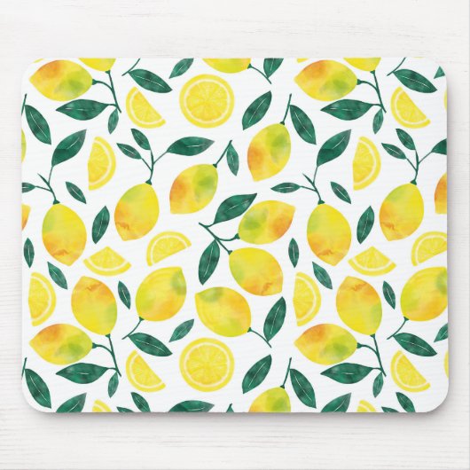 Yellow Watercolor Lemon Muster Mousepad (Vorne)
