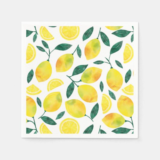 Yellow Watercolor Lemon Muster Serviette (Vorderseite)