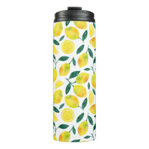 Yellow Watercolor Lemon Muster Thermosbecher