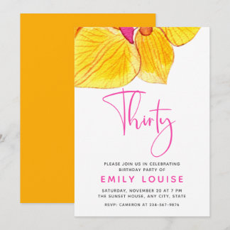 Yellow Watercolor Orchids 30. Geburtstags-Party In Einladung