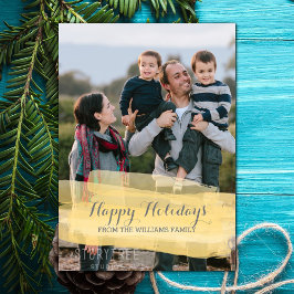 Yellow Watercolor Pinselstrich Holiday Foto-Karte Feiertagskarte