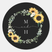 Yellow Watercolor Sonnenblume Country Wreath Weddi Runder Aufkleber (Vorderseite)