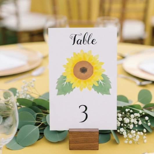 Yellow Watercolor Sunflower Wedding  Tischnummer