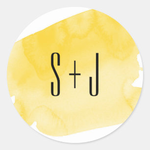 Yellow Watercolor Wash Hochzeitsticker Runder Aufkleber